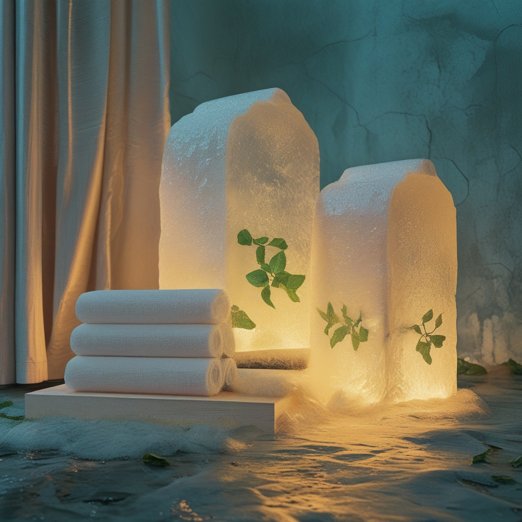 Gelas kaca besar berisi air bening segar dengan irisan lemon dan daun mint di dekat jendela kamar yang tenang dengan cahaya matahari pagi lembut, suasana pemulihan dan kesehatan